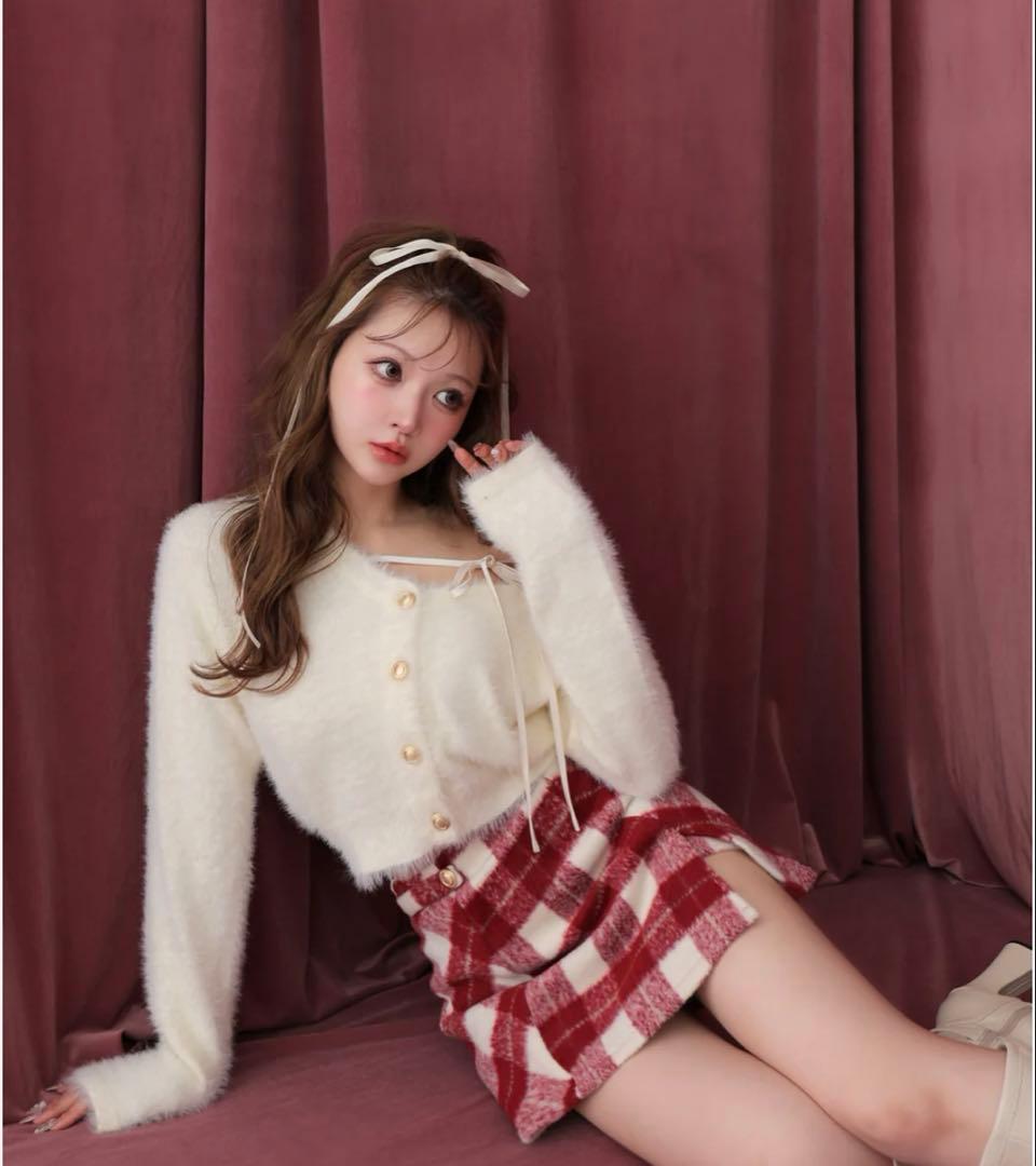 Light shaggy check mini skirt エムエメ