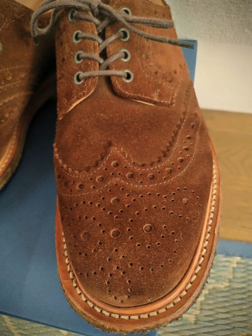 SANDERS ブラウン スエード ウィングチップ シューズ