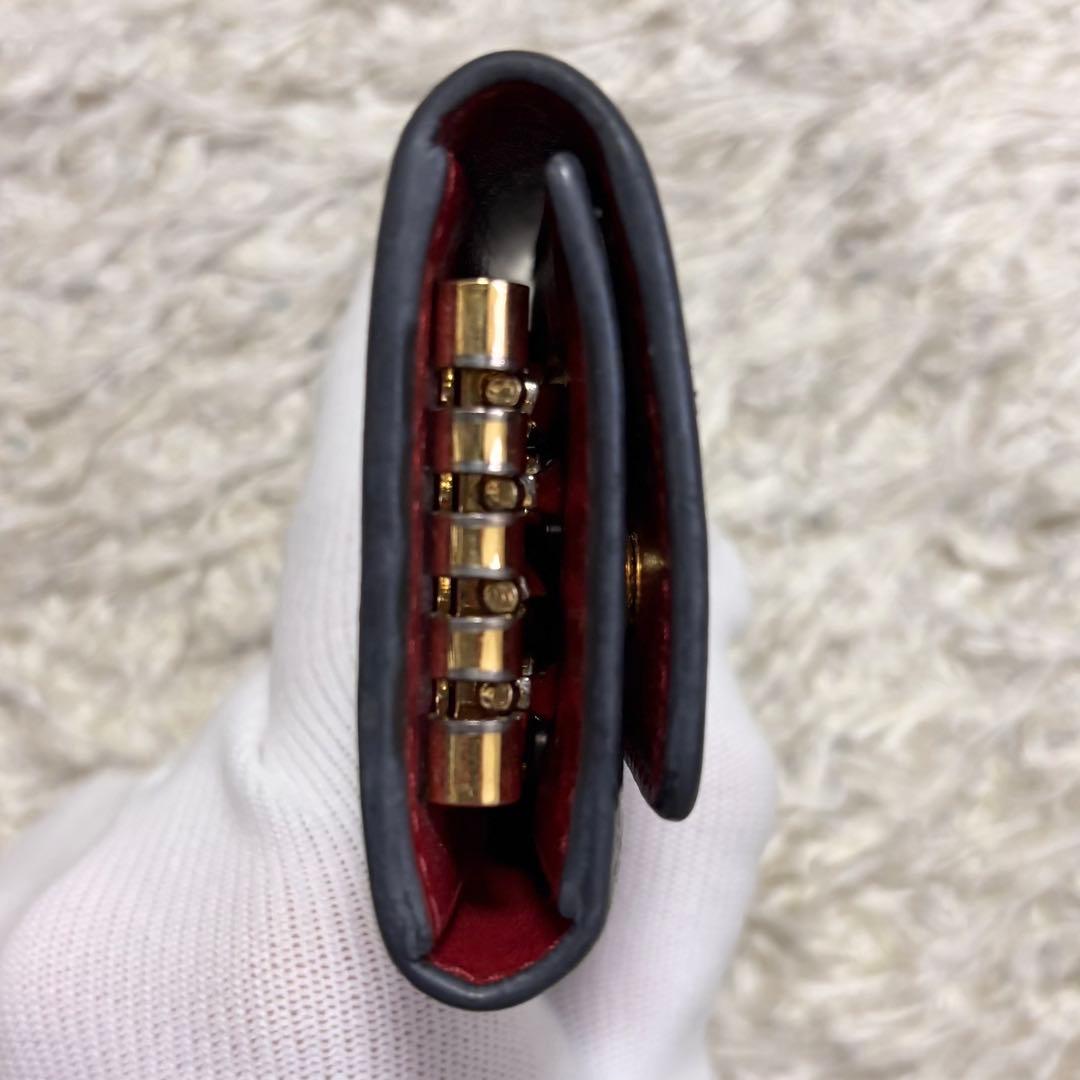 美品✨PRADA キーケース 4連 キーリング レザー シボ革 ブラック