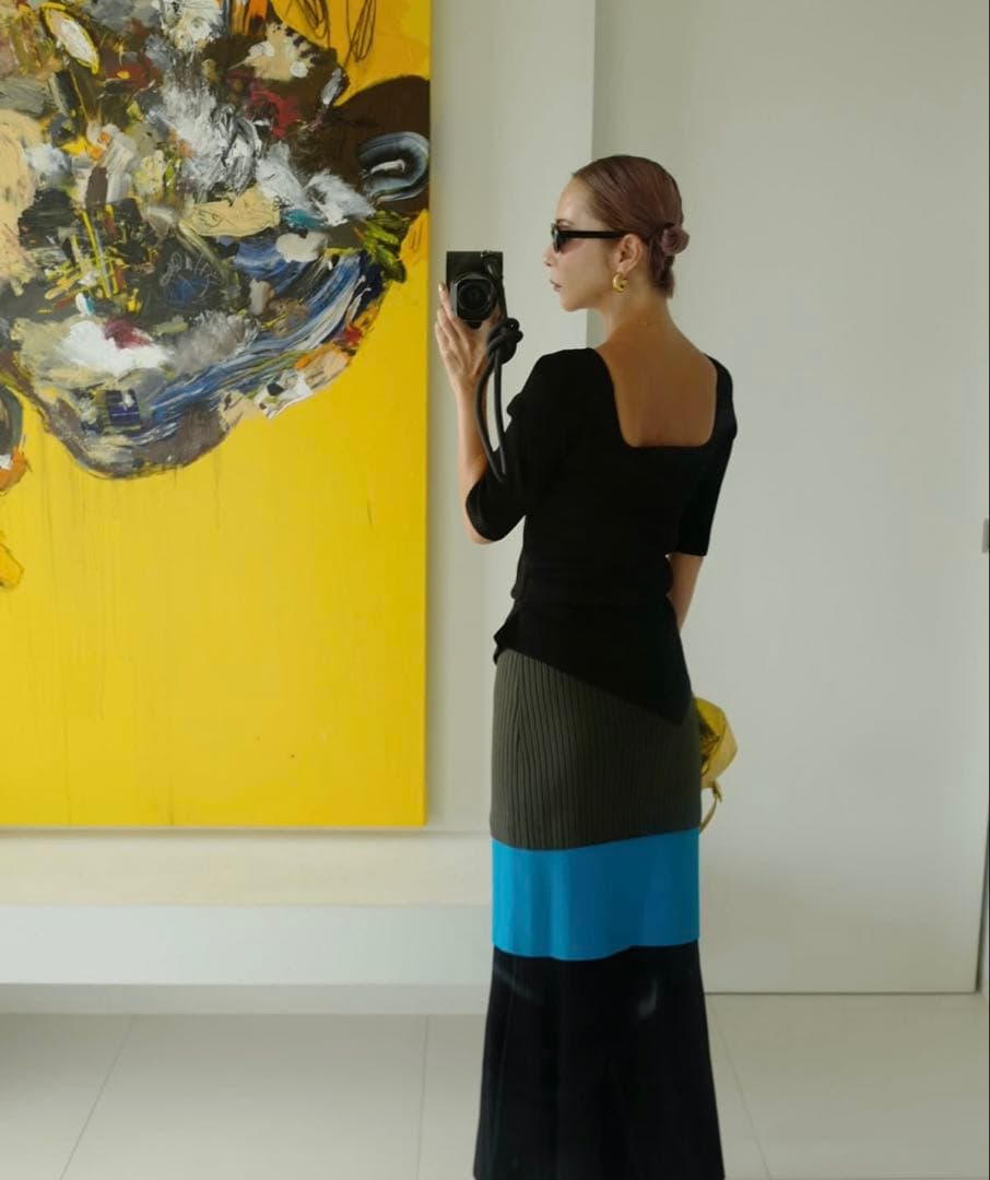 トップス OMMO ASYMME TUCK HALF SLEEVE TOP