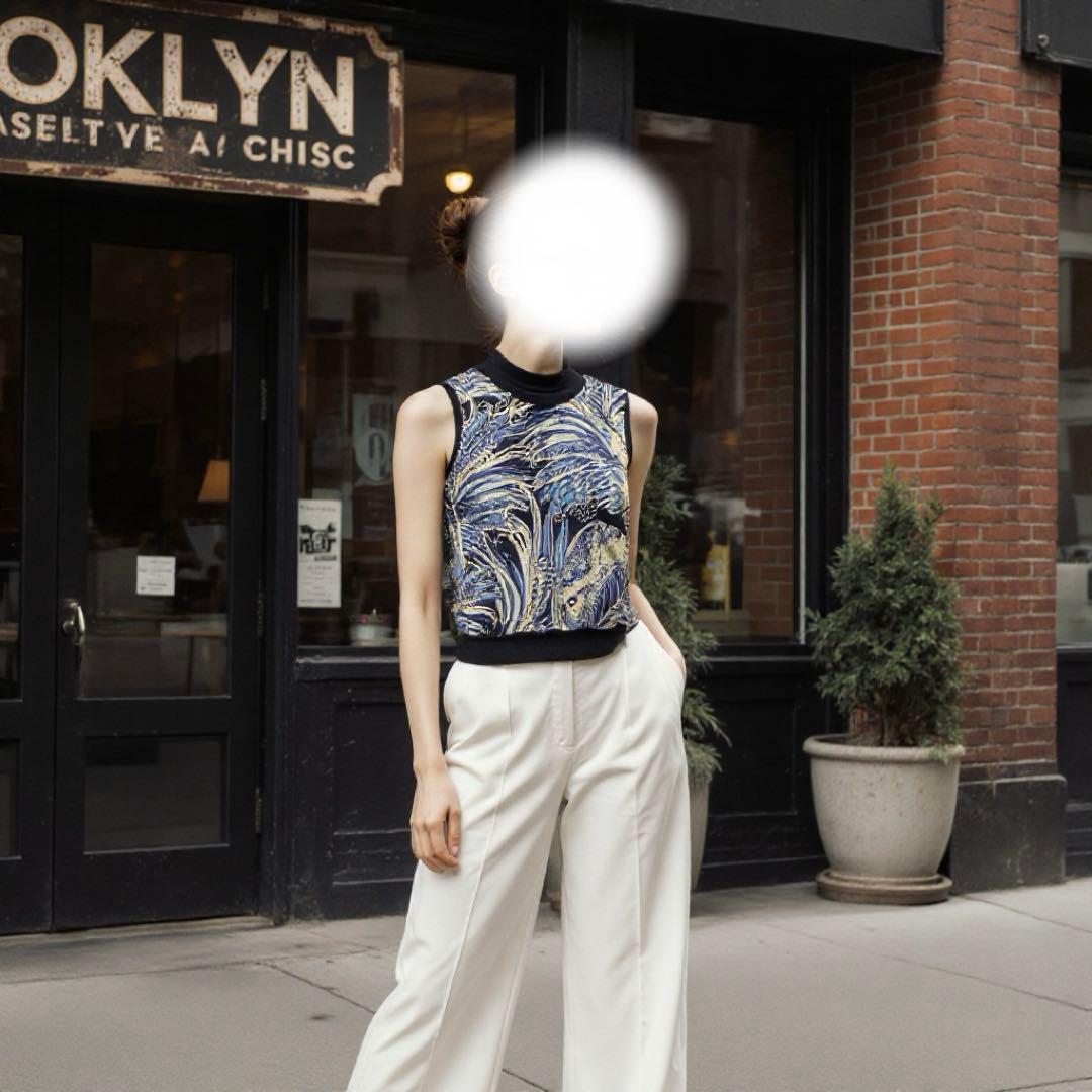 Salvatore Ferragamo シルク ニットタンクトップ ネイビー