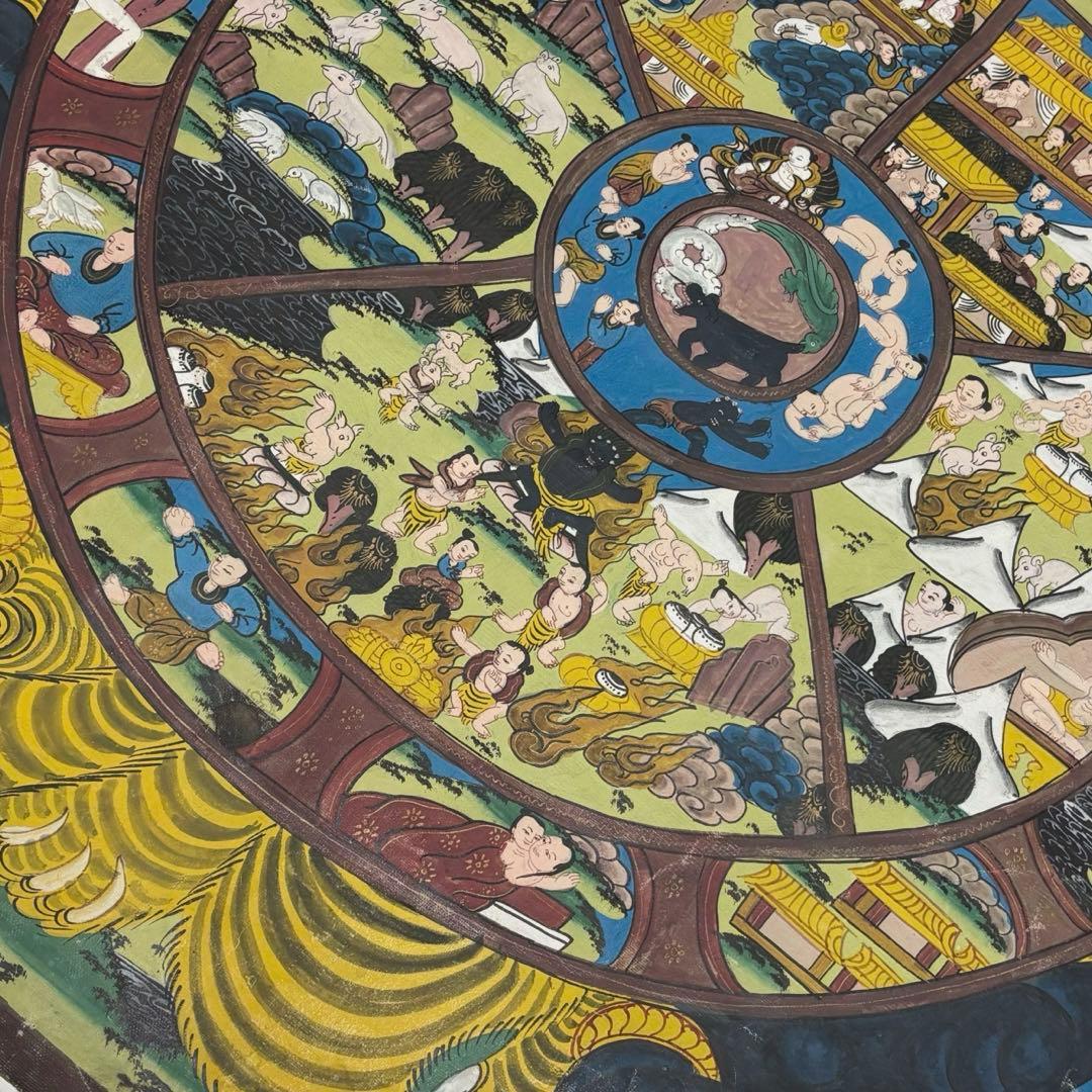 チベット密教　1点物 》 手描き　曼荼羅　タンカ　六道輪廻　仏教　密教