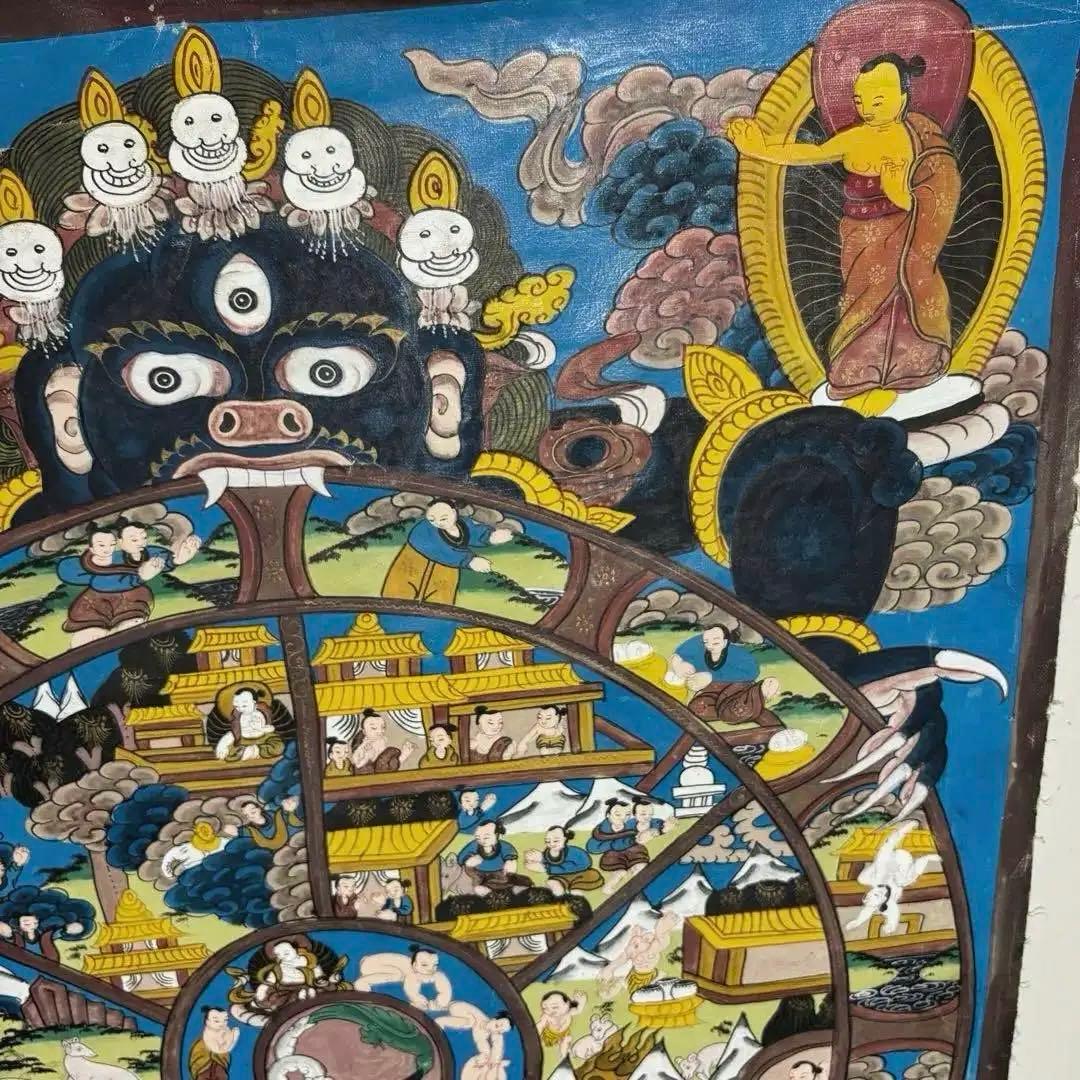 チベット密教　1点物 》 手描き　曼荼羅　タンカ　六道輪廻　仏教　密教
