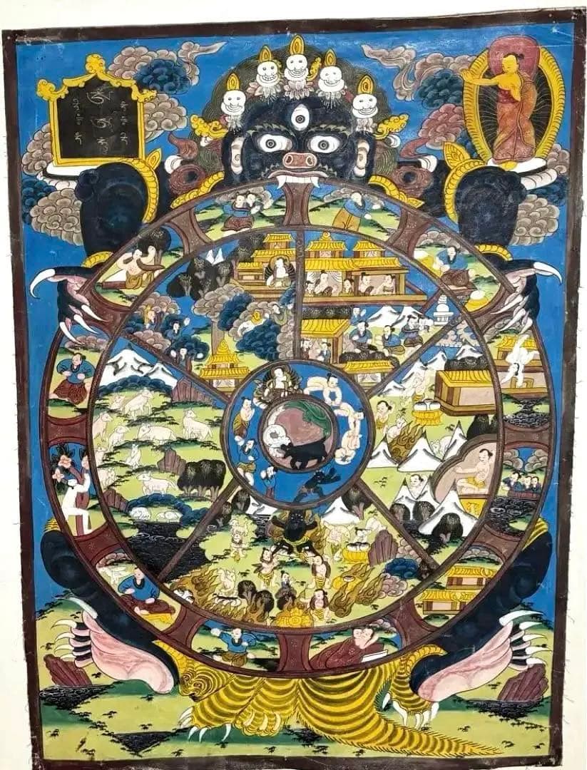 チベット密教　1点物 》 手描き　曼荼羅　タンカ　六道輪廻　仏教　密教