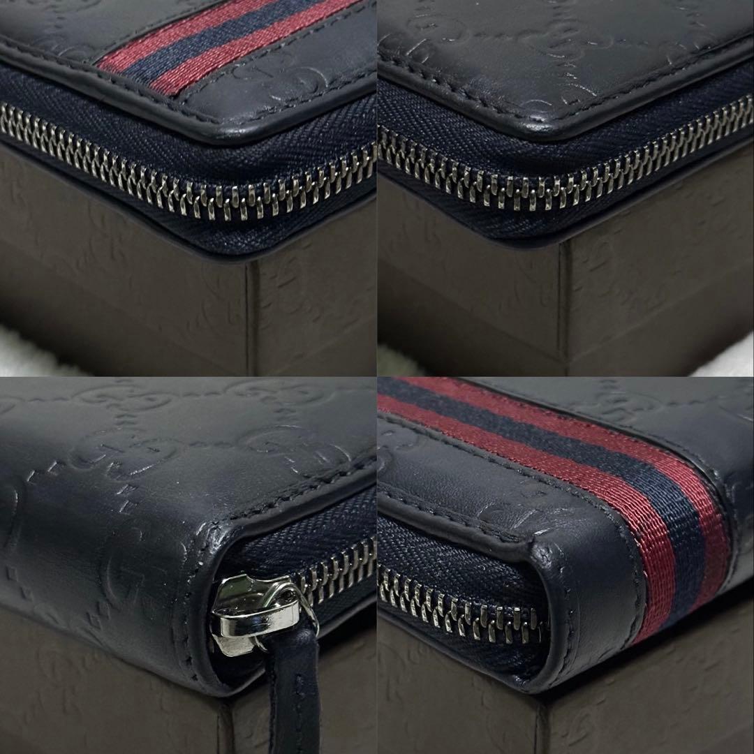 GUCCI グッチ　長財布　シェリーライン　ネイビー　ラウンドファスナー　GG