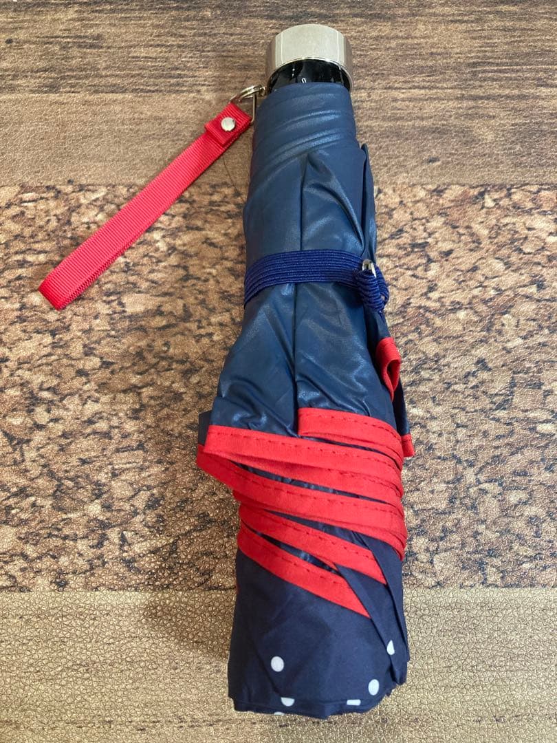 新品同　ラルフローレン　雨晴兼用　雨傘　日傘　ネイビー×白ドット×赤パイピング