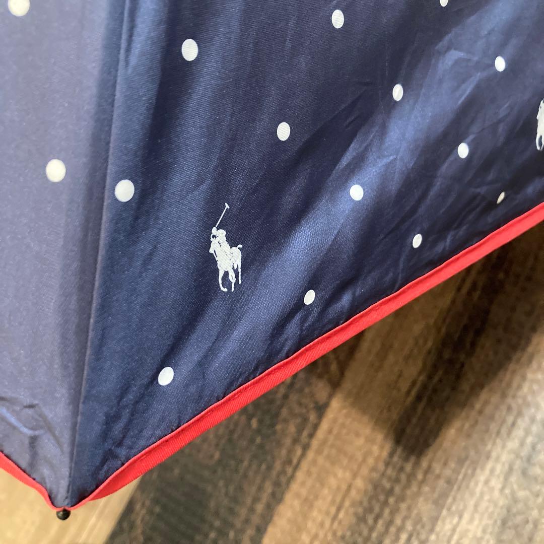 新品同　ラルフローレン　雨晴兼用　雨傘　日傘　ネイビー×白ドット×赤パイピング