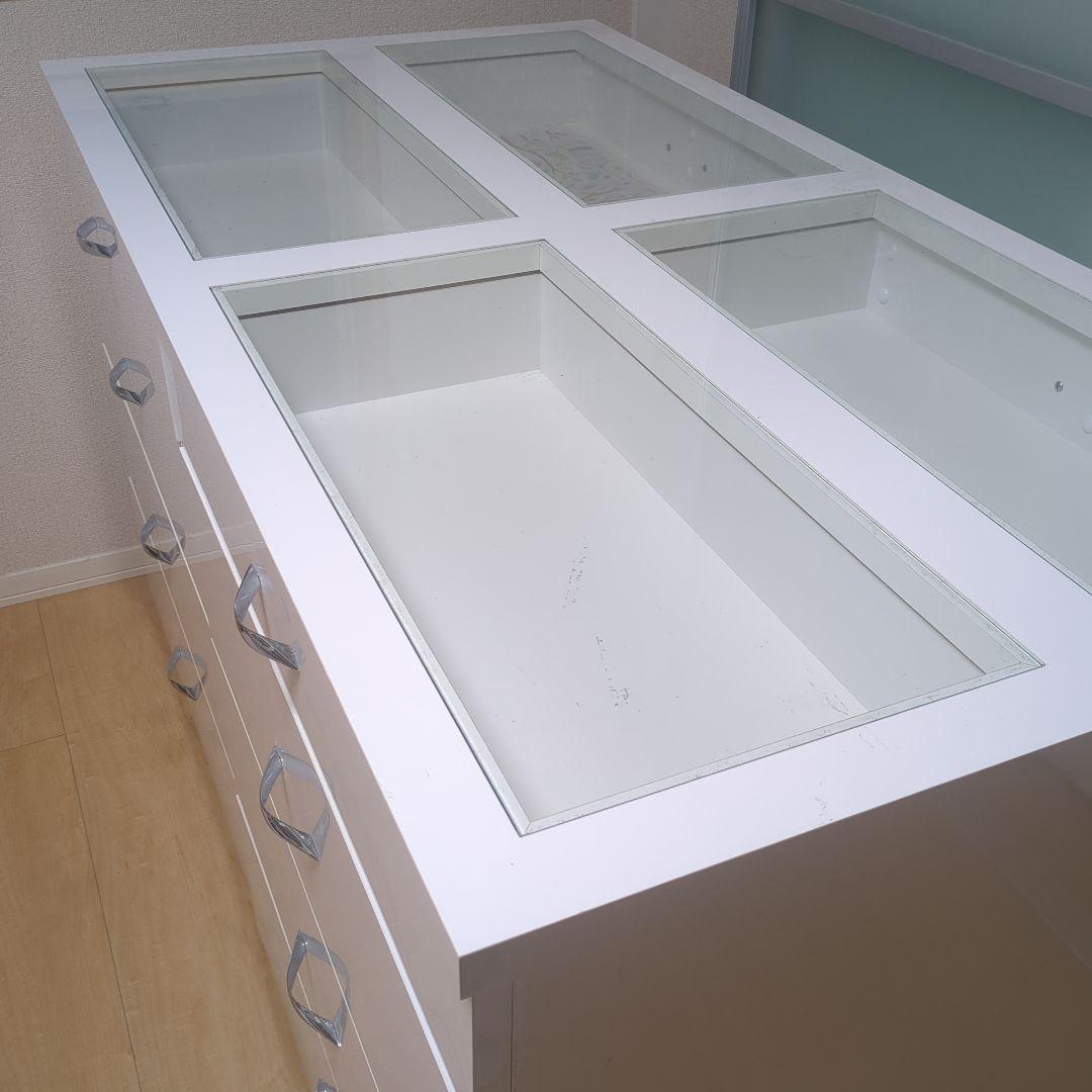 特注オーダー定価30万　鏡張りホワイト木製チェスト 6段 ガラス引き出し付き