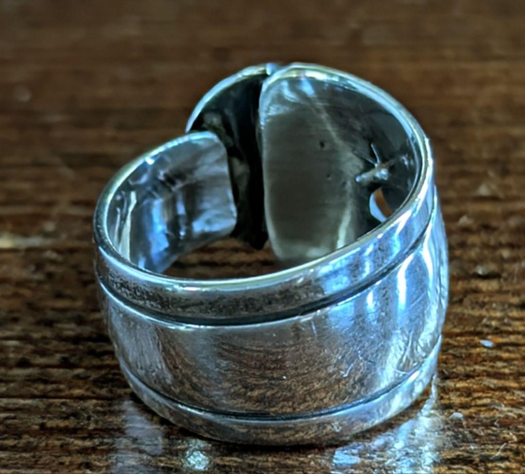 アメリカインディアンジュエリー☆ターコイズ シルバーリングココペリ 彫刻入り