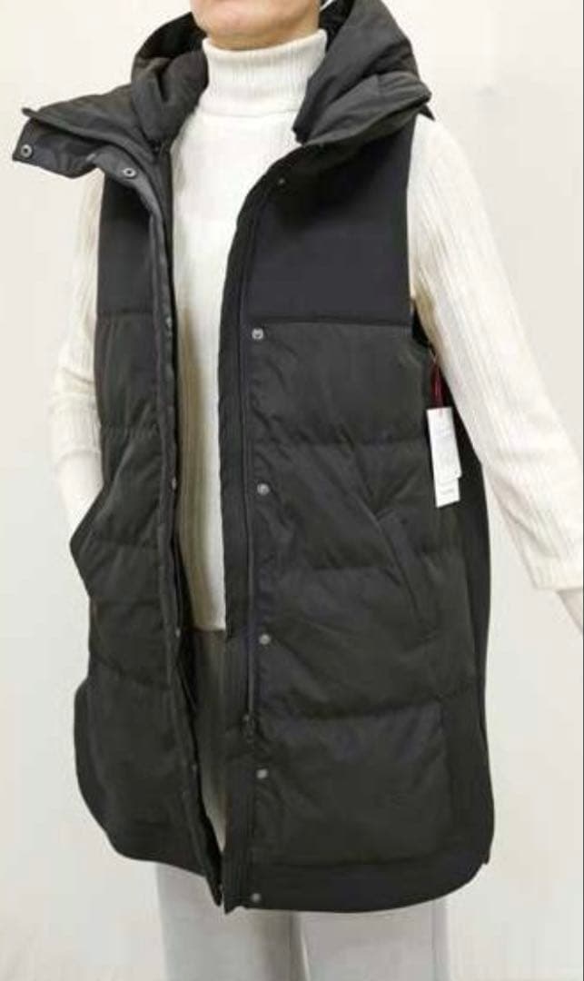 パシオーネ　フード付きロングダウンベスト ブラック