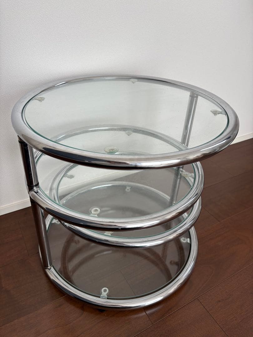 ミッドセンチュリー ラウンドテーブル 4段 サイドテーブル ガラステー