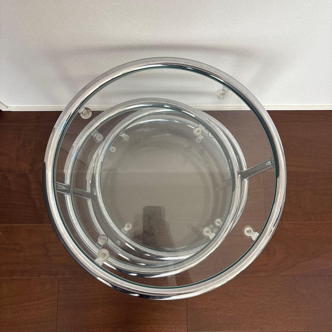 ミッドセンチュリー ラウンドテーブル 4段 サイドテーブル ガラステー