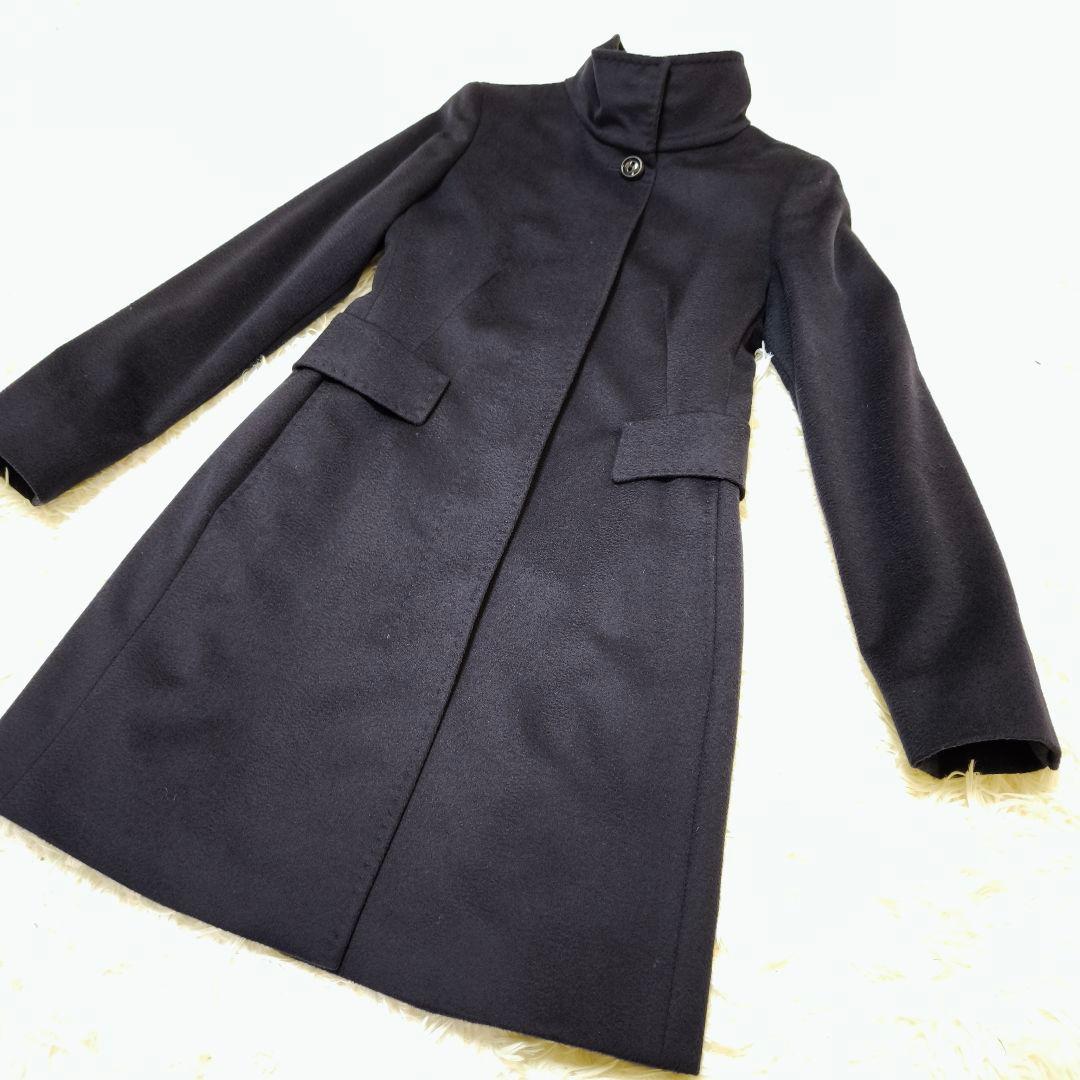 未使用級 マックスマーラ MaxMara ウロコカシミヤタッチ ロングコート黒