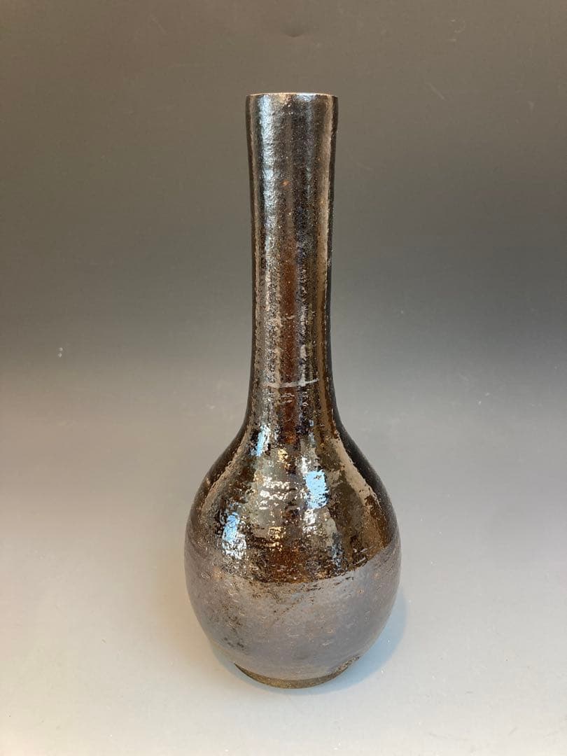 九代 大樋長左衛門 作 鶴首花入 共箱 茶道具