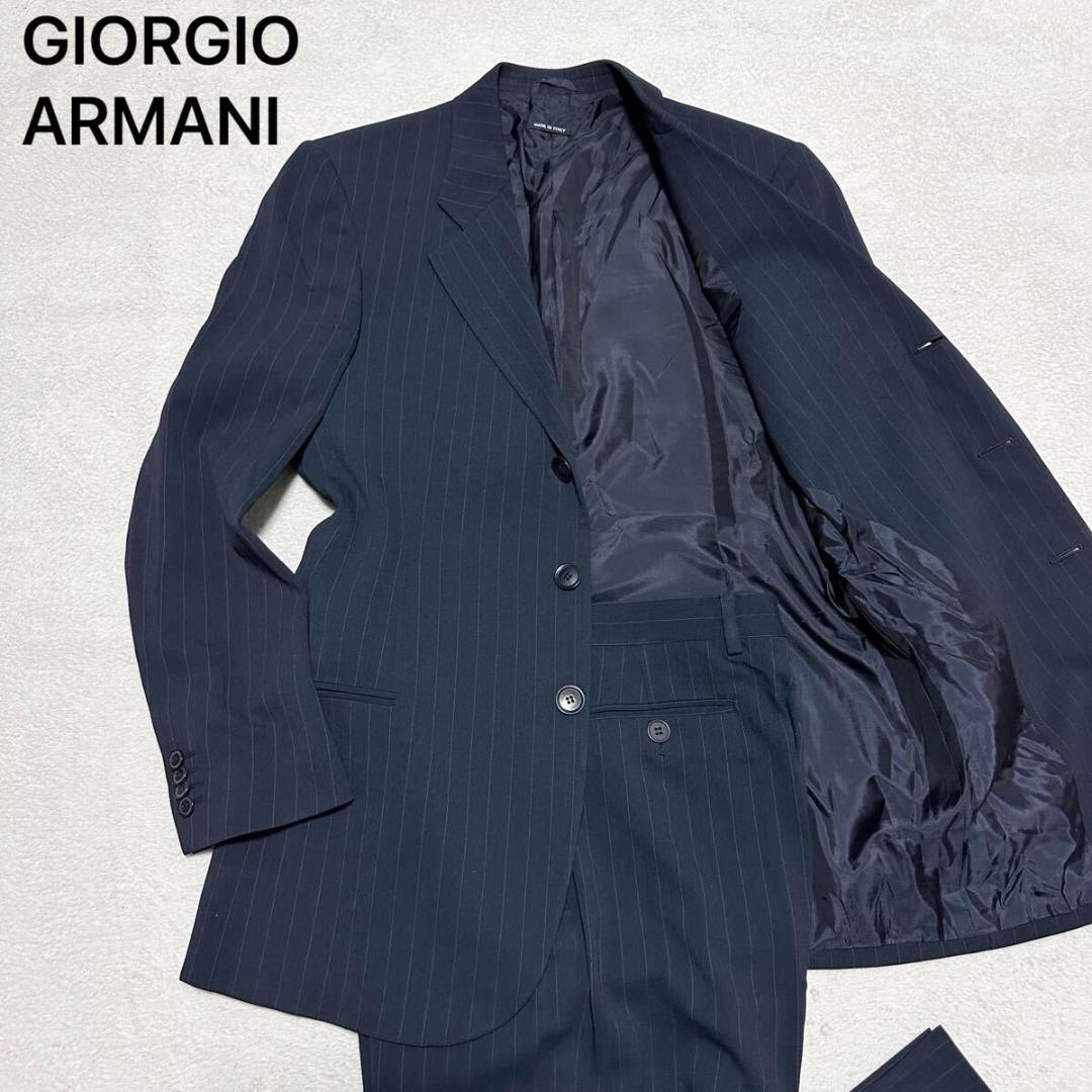 美品 ジョルジオアルマーニ 現行黒タグ 高級 スーツ 濃紺 M相当 015