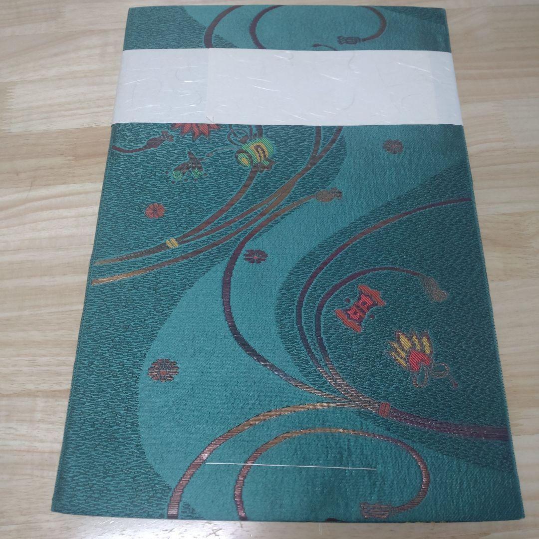 ユ*コ様 未使用2点セット♥宝尽くし柄♥西陣♥紬♥名古屋帯♥誂え♥青緑♥