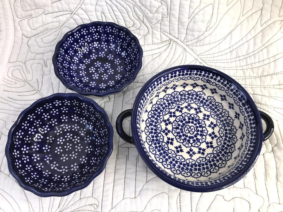 ポーリッシュポタリー［ボレスワヴィエツ］ シチューパンと未使用の小鉢2枚セット