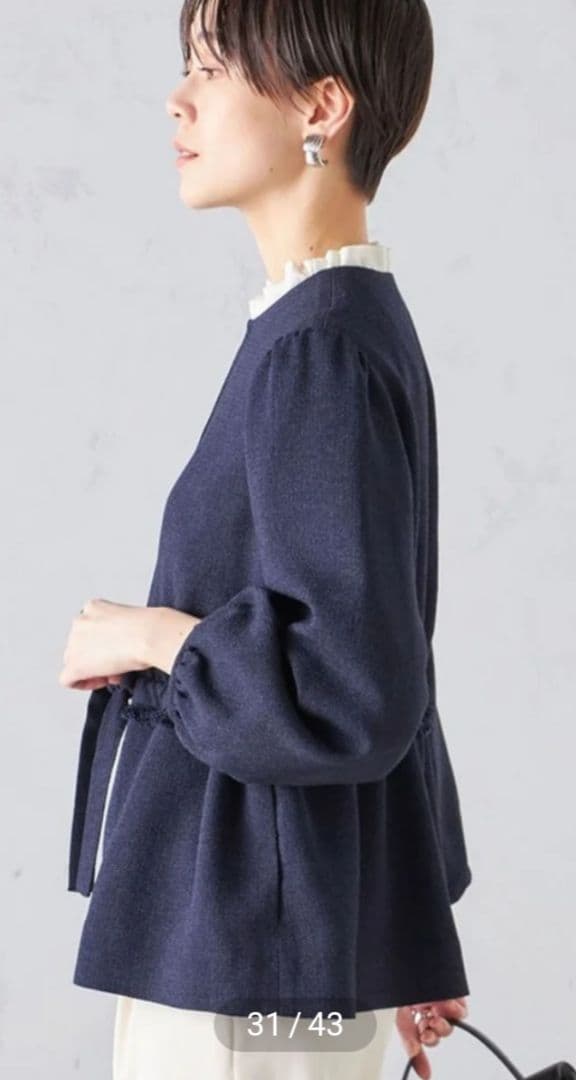 SHIPS　ウエストリボン付きノーカラージャケット ネイビー