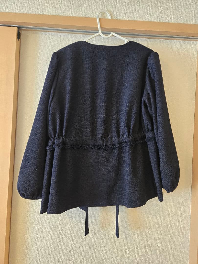 SHIPS　ウエストリボン付きノーカラージャケット ネイビー