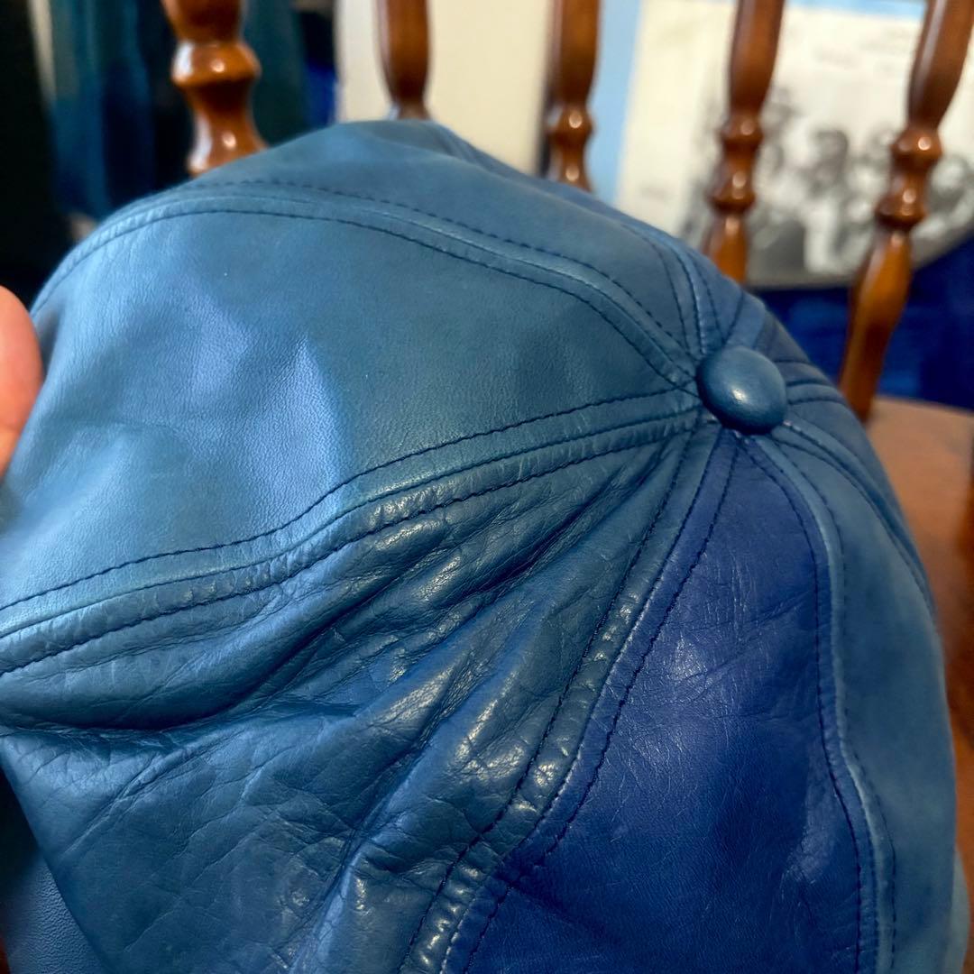 希少 ブルーレザー ヴィンテージ キャスケット シープスキンラムレザー