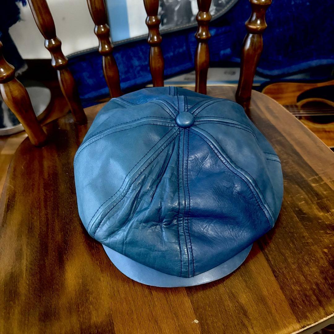 希少 ブルーレザー ヴィンテージ キャスケット シープスキンラムレザー