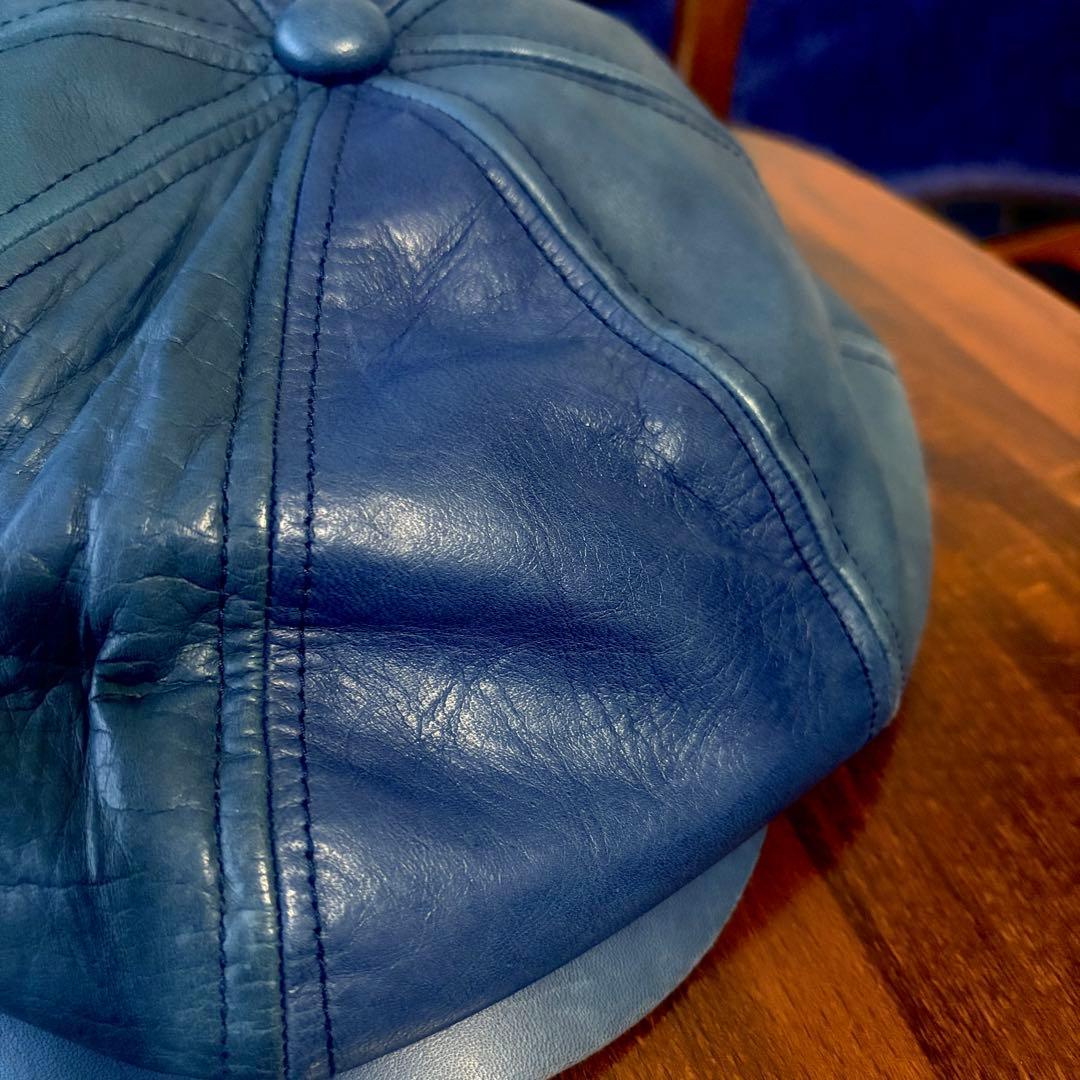 希少 ブルーレザー ヴィンテージ キャスケット シープスキンラムレザー