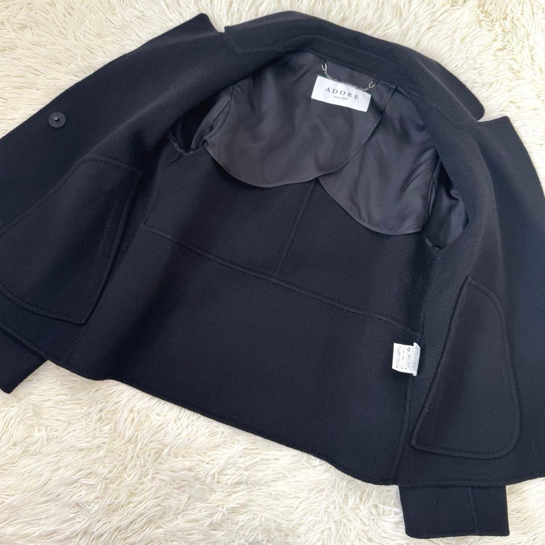アドーア ウールカシミヤ ショートコート 36 ジャケット 黒 ステッチ