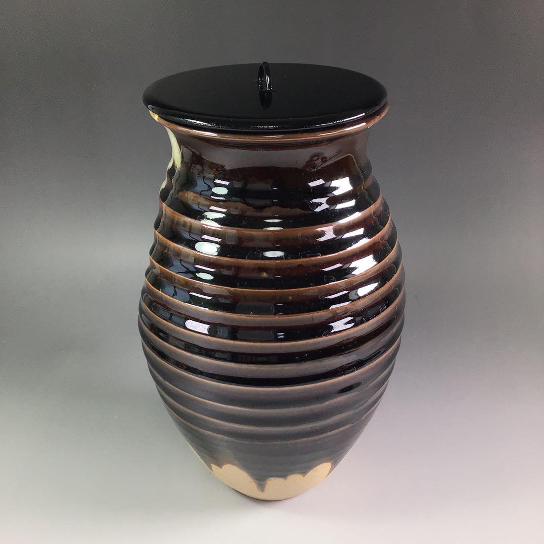 Ｐ９２０　水指　『阿漕焼』『八幡宗豊　箱書』『蘆瀑写水指』　共箱　茶道具