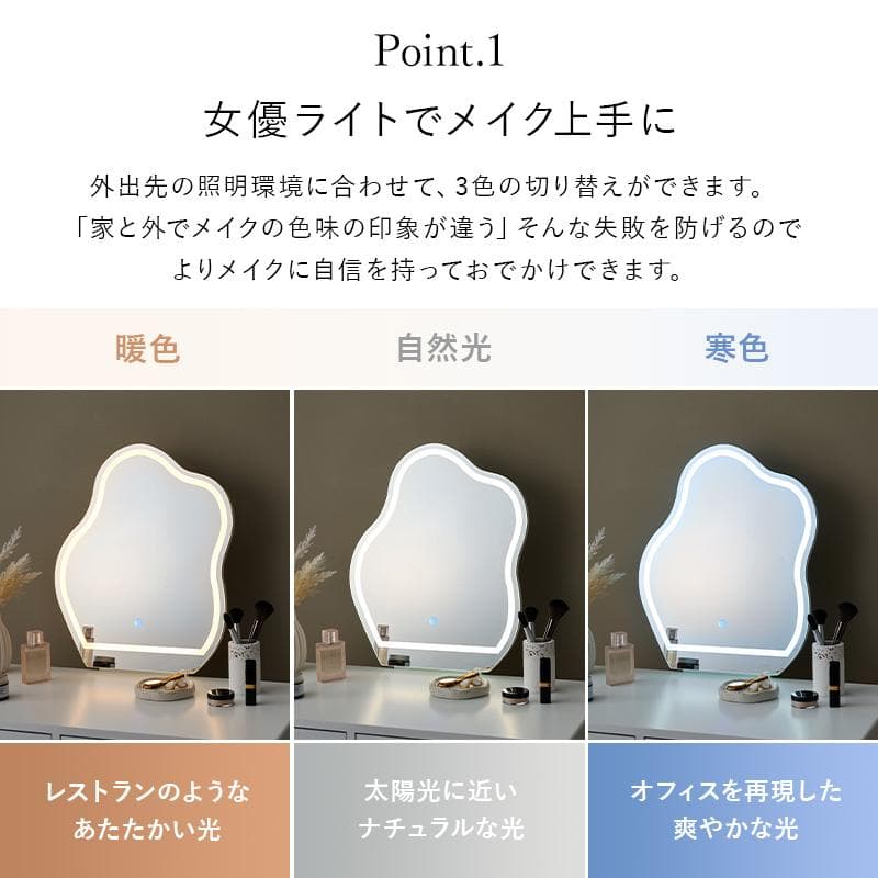 送料無料【新品】女優ライト　ドレッサー＆スツールセット　ウェーブミラー　韓国風