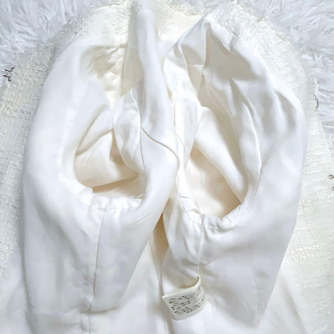 極美品✨️ ANAYI ツィード ノーカラージャケット 白 銀ボタン 38