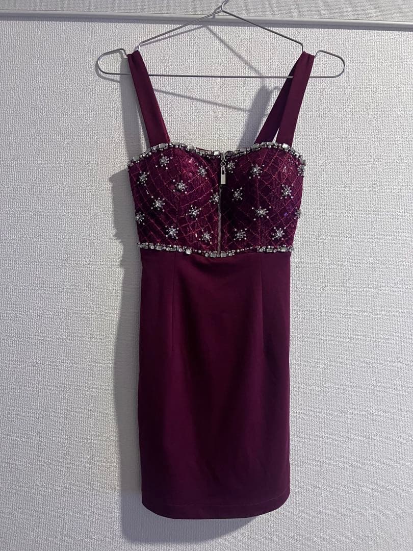 ジッパー×クロスビジュータイトミニキャバドレス