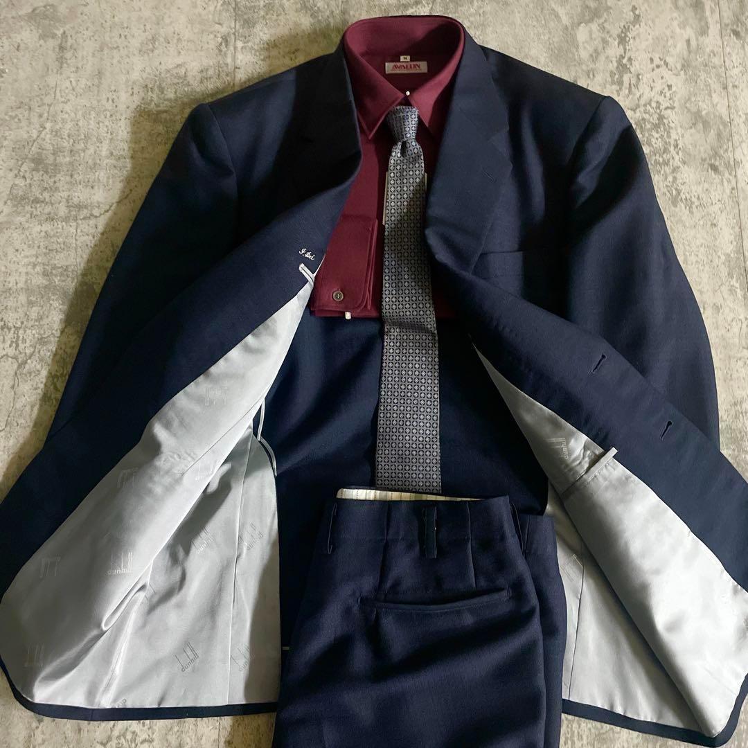 dunhill × GUCCI ダイヤ柄 黒金ボタン モヘアブレンド 高級スーツ