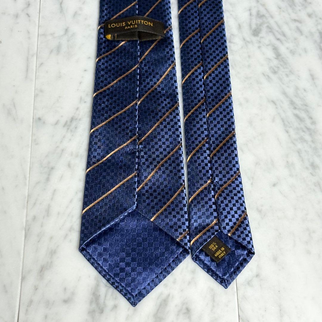LOUIS VUITTON ネクタイ ネイビー ダミエ ストライプ ロゴ柄
