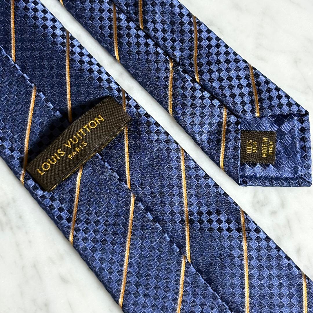 LOUIS VUITTON ネクタイ ネイビー ダミエ ストライプ ロゴ柄