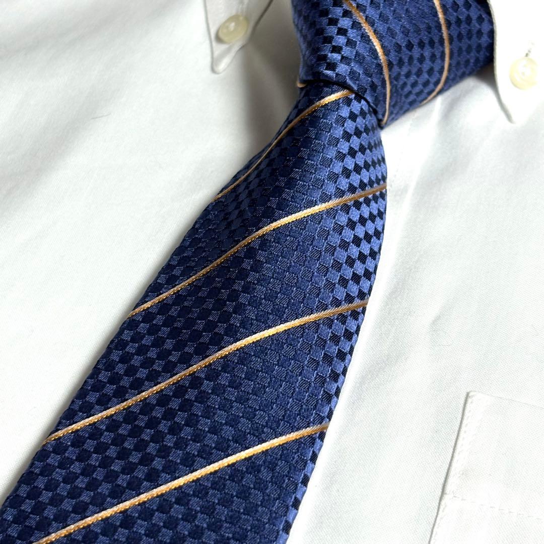 LOUIS VUITTON ネクタイ ネイビー ダミエ ストライプ ロゴ柄