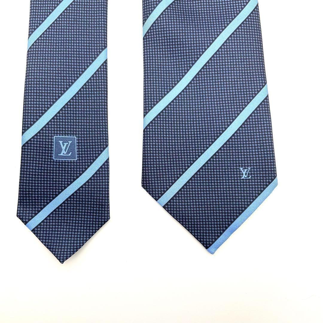 ルイヴィトン LOUIS VUITTON ネクタイ ブルー ストライプ シルク
