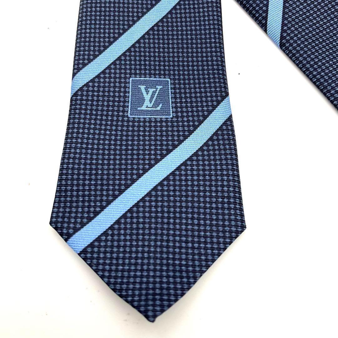 ルイヴィトン LOUIS VUITTON ネクタイ ブルー ストライプ シルク