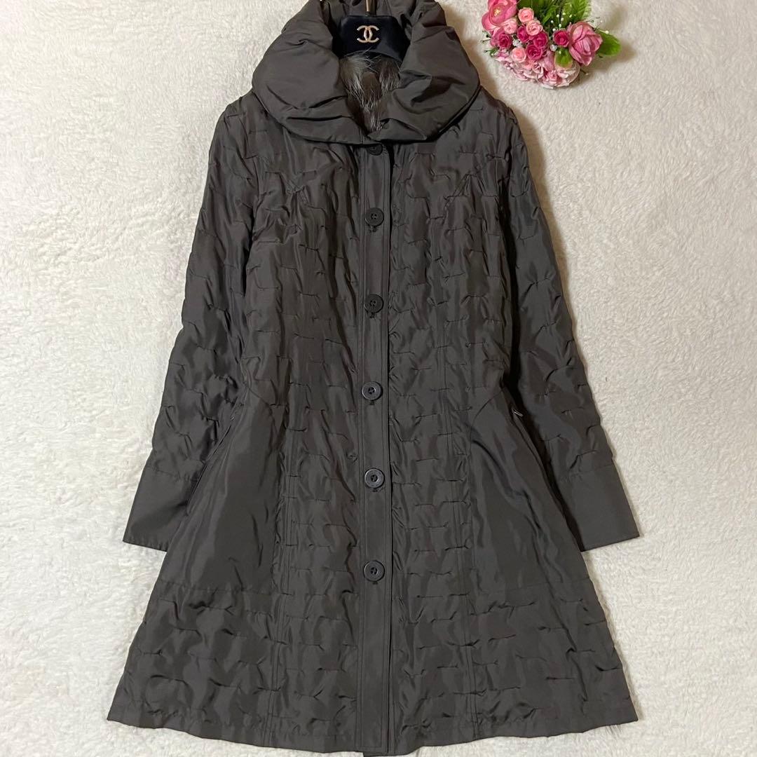 【シルク100%】ロングコート 毛皮 フォックスファー グレー Lサイズ