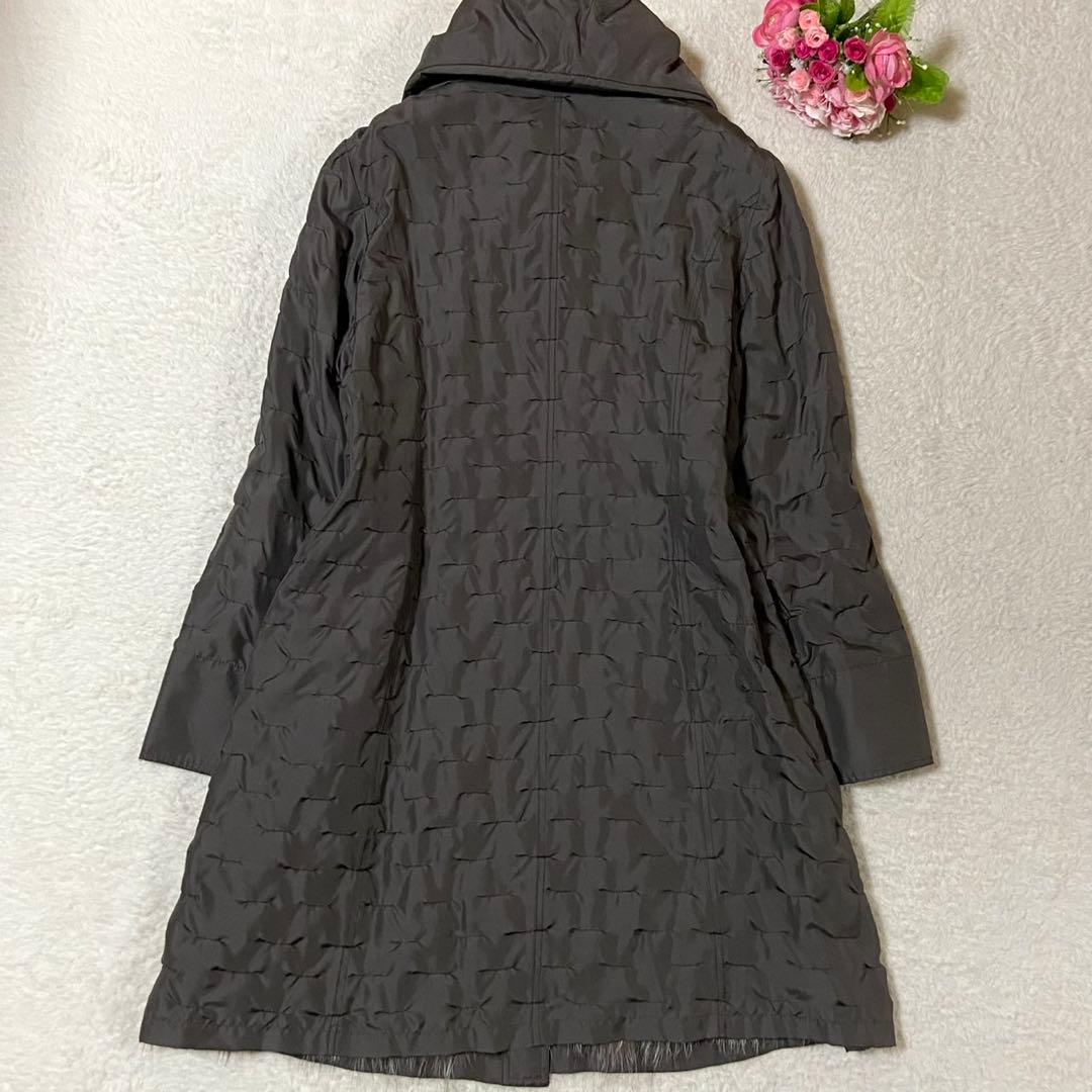 【シルク100%】ロングコート 毛皮 フォックスファー グレー Lサイズ