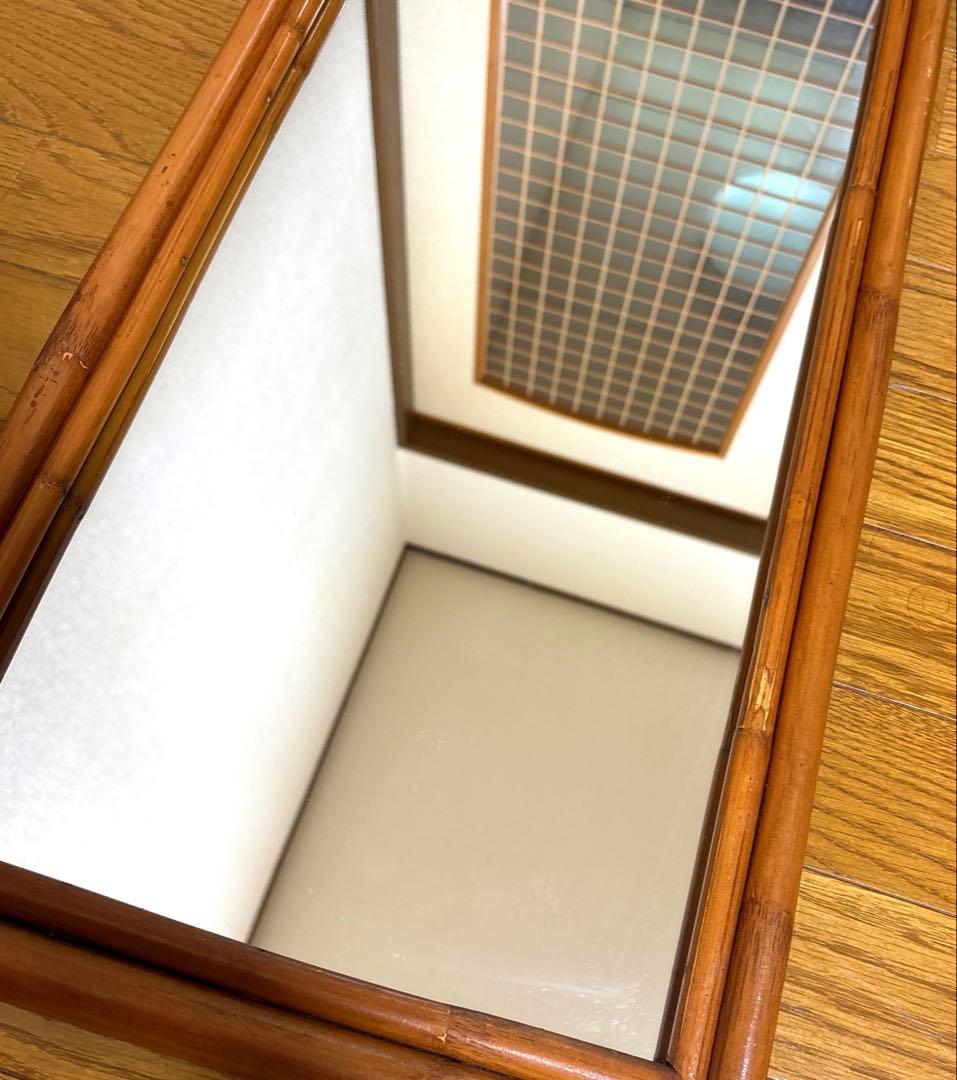 美品 ラタン 籐 アンティーク ミラー 姿見 全身鏡