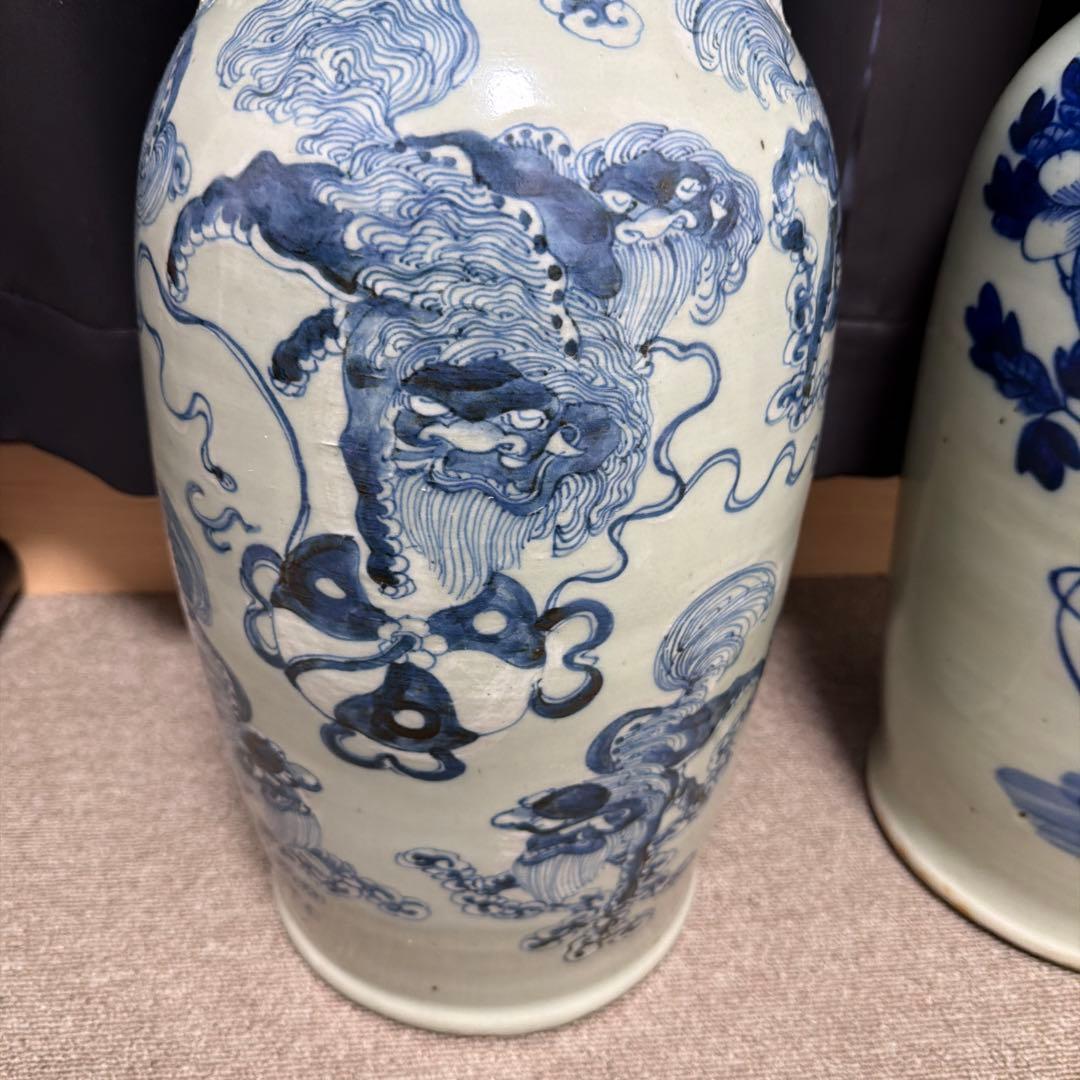 染付花瓶　二個セット　骨董品　アンティーク　中国　古い