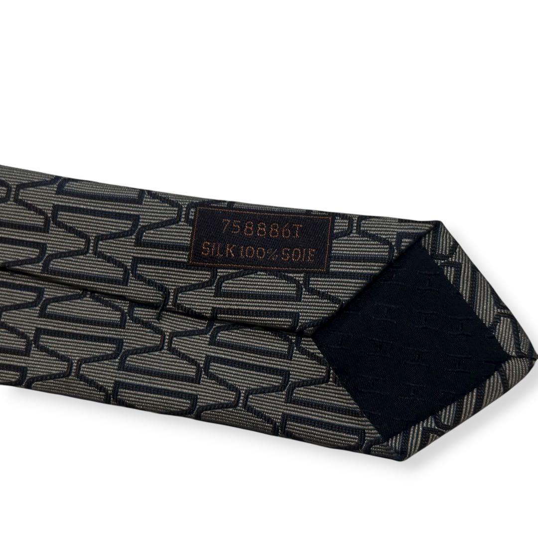 良品✨HERMES ネクタイ　エルメス　ファソネ　H柄　ジャガード　グレー