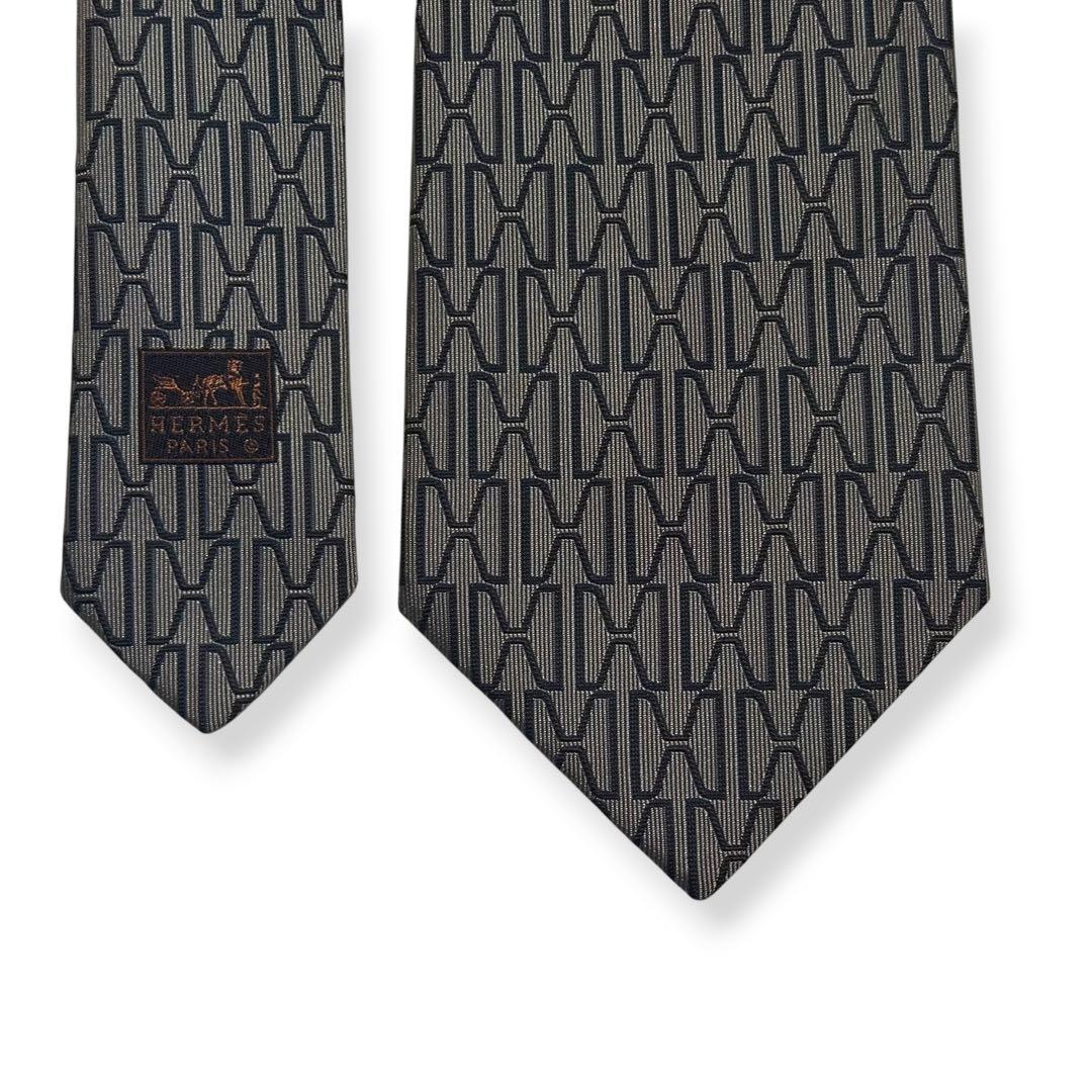 良品✨HERMES ネクタイ　エルメス　ファソネ　H柄　ジャガード　グレー