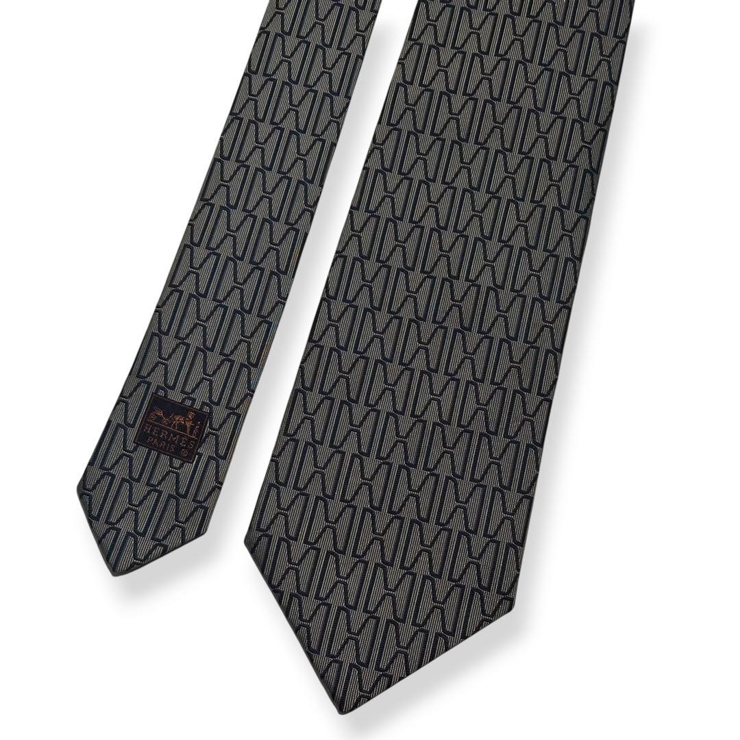 良品✨HERMES ネクタイ　エルメス　ファソネ　H柄　ジャガード　グレー