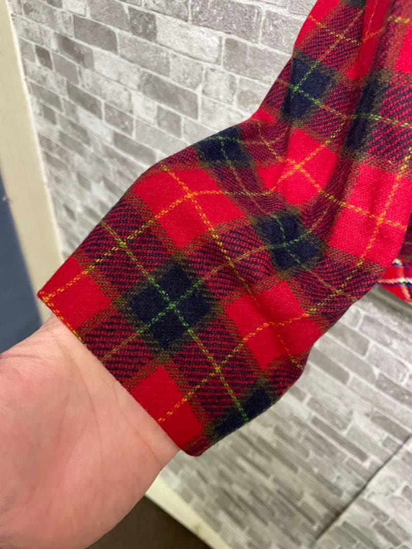 極美品　Yves Saint Laurent カシミヤ　レッドチェックジャケット