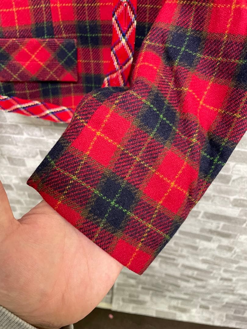 極美品　Yves Saint Laurent カシミヤ　レッドチェックジャケット