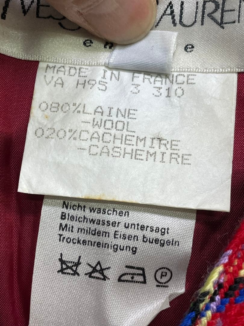 極美品　Yves Saint Laurent カシミヤ　レッドチェックジャケット