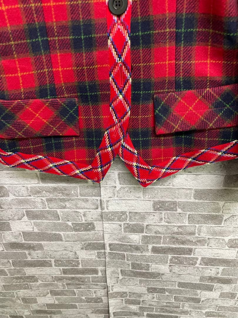 極美品　Yves Saint Laurent カシミヤ　レッドチェックジャケット