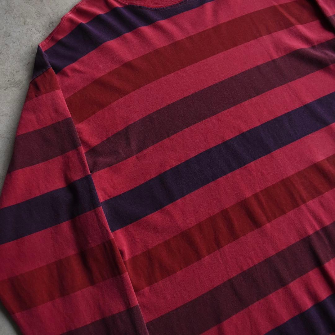 90s RUSH ボーダー長袖Tシャツ USA製 サンフェード オールドサーフ