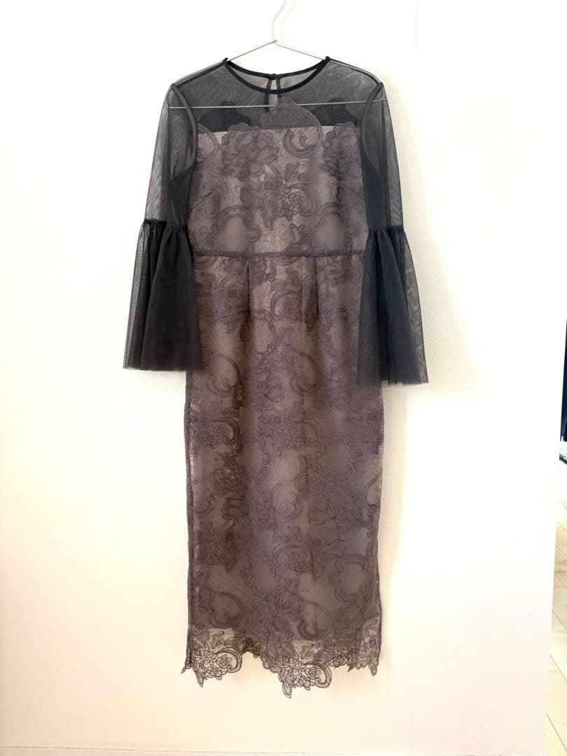 Leja シアープリーツスリーブ Iライン ドレス 結婚式 オケージョンワンピ